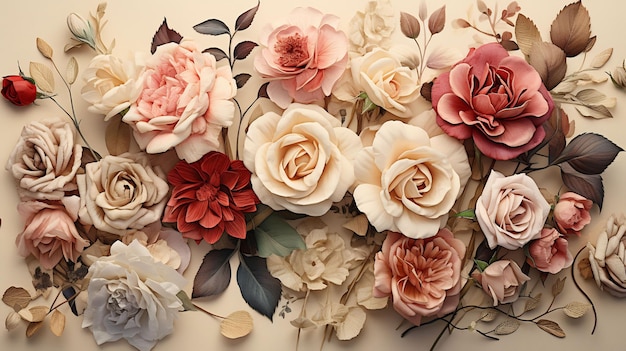 Een boeket rozen met een witte achtergrond