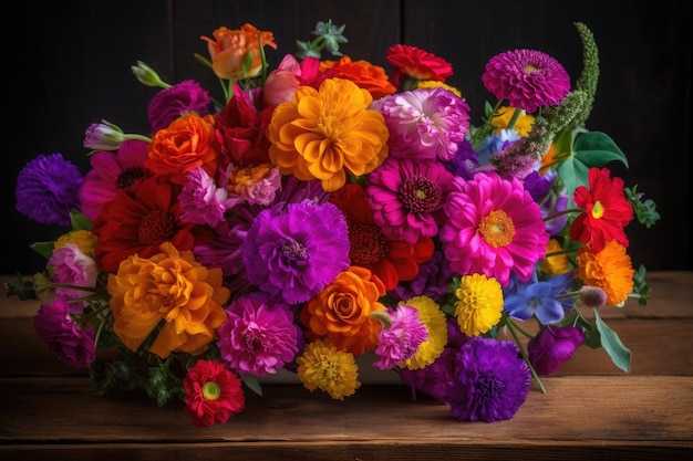 Een boeket van levendige en kleurrijke bloemen gemaakt met generatieve AI