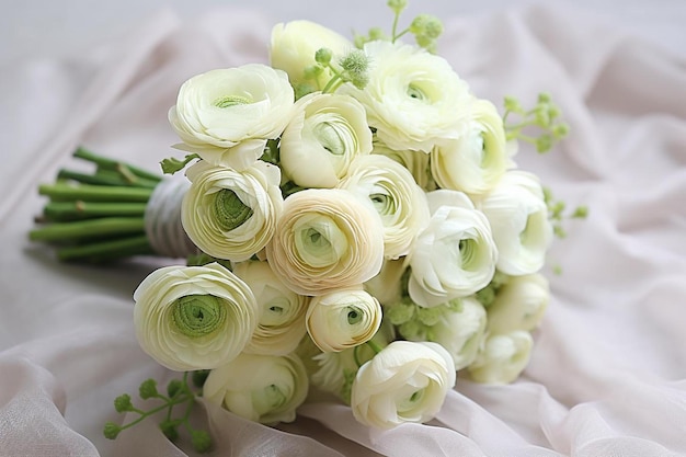 Een boeket van witte rozen met groene bladeren en bloemen