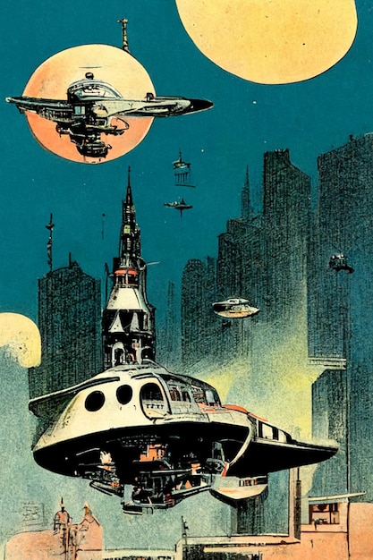 Een boekomslag voor een ruimteschip genaamd de toekomst
