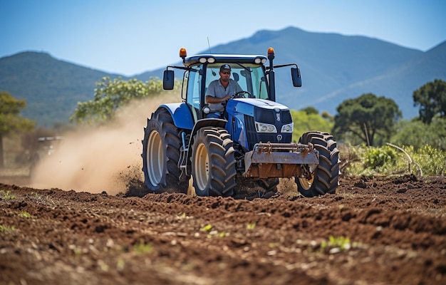 Een boer die met een tractor tevreden bezig is met het voorbereiden van de grond voor het planten