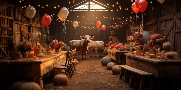 Foto een boerderij met behang van boerderijdieren