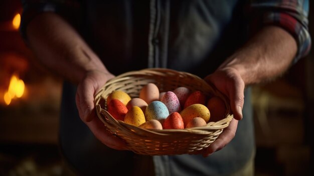 Een boeren calloused handen behendig reiken in de donkere hoeken van de coop opduikende met een mandje van