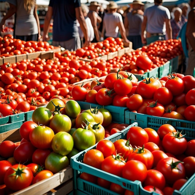 Foto een boeren rode verse tomaten markt rode tomaten achtergrond