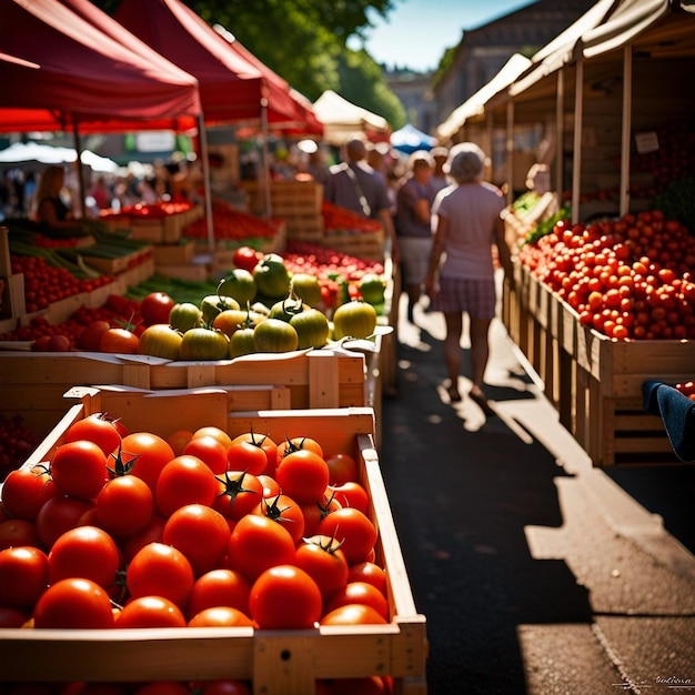 Foto een boeren rode verse tomaten markt rode tomaten achtergrond