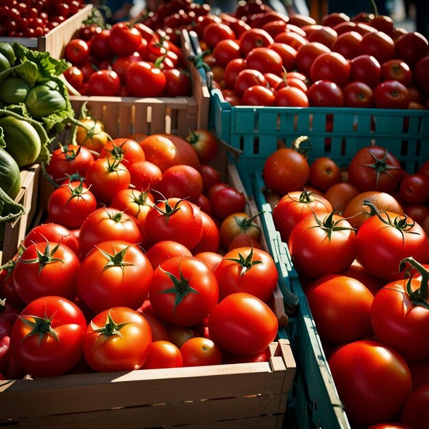 Foto een boeren rode verse tomaten markt rode tomaten achtergrond