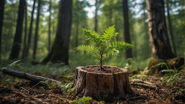 Een bol met groene bladeren die eruit groeien zit in het vuil.