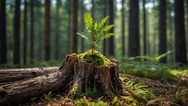 Een bol met groene bladeren die eruit groeien zit in het vuil.