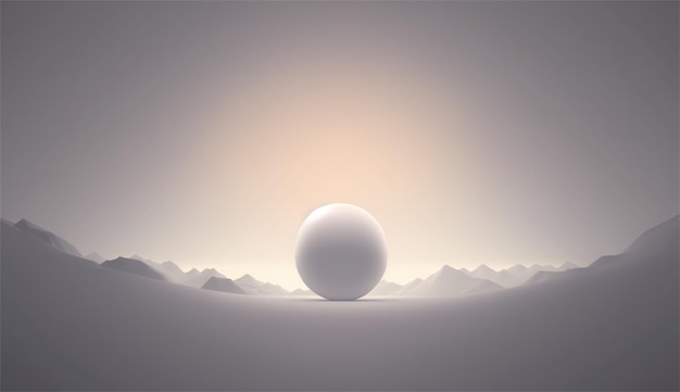 Een bol staat op een lichte achtergrond met bergen op de achtergrond.