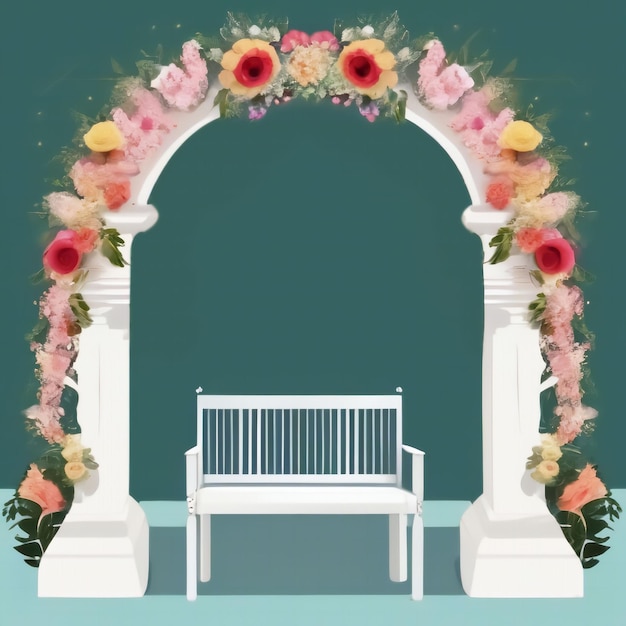 Een boog voor de bruid en bruidegom versierd met bloemen