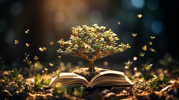 Foto een boom die groeit op een open boek