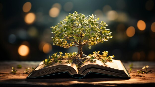 Foto een boom die groeit op een open boek