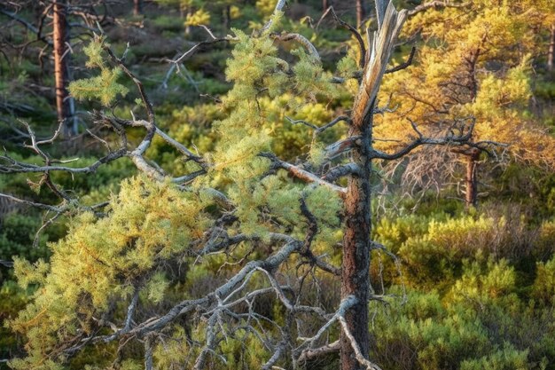 Een boom in het bos waar de zon op schijnt