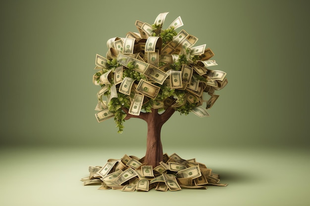 Een boom met een geldboom erop