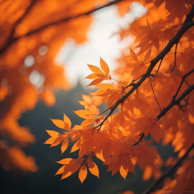 Een boom met oranje bladeren in de herfst.