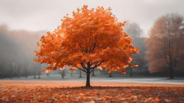 Een boom met oranje bladeren.