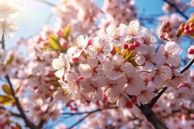 Een boom met roze bloemen en groene bladeren met het woord kers erop.