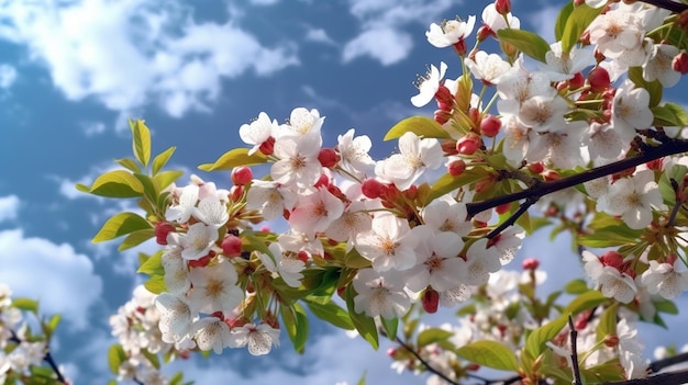 Een boom met roze bloemen en groene bladeren