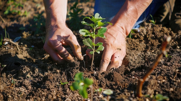 Een boom planten met handen geeft hoop en zorg voor het milieu