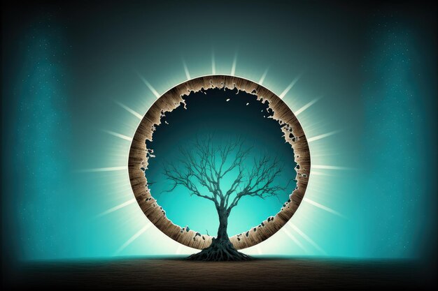 Een boom staat in een cirkel met een blauwe achtergrond en het woord boom erop.