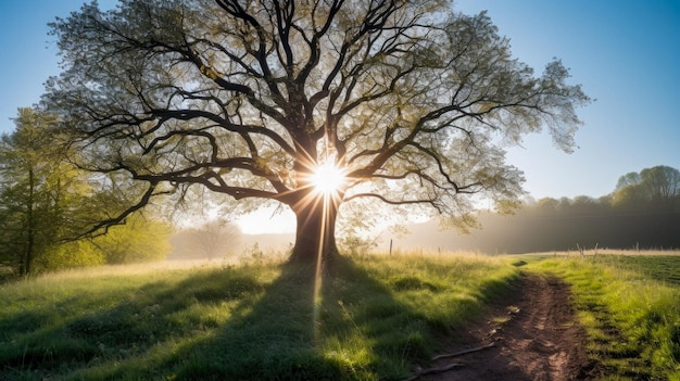Een boom waar de zon doorheen schijnt