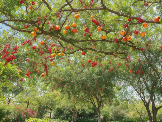 een boom waar veel fruit aan hangt