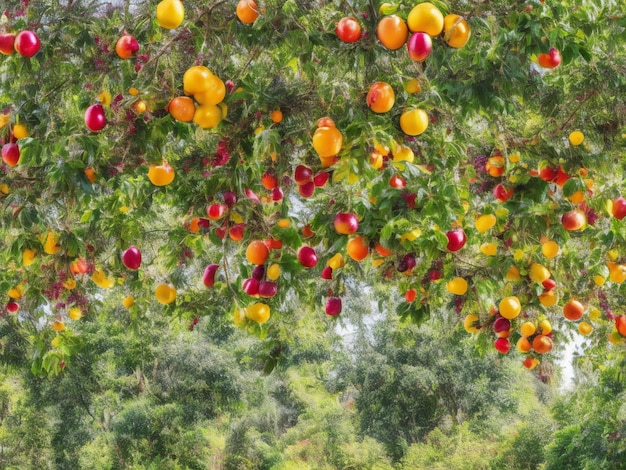 Foto een boom waar veel fruit aan hangt