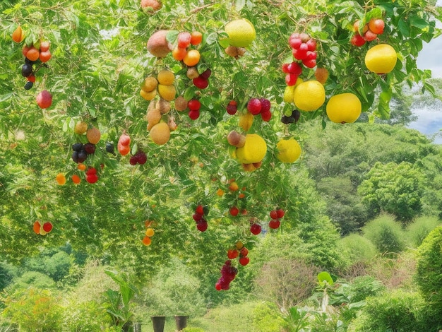 Foto een boom waar veel fruit aan hangt