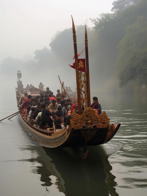 Een boot met een Chinese vlag op de voorkant China Dragon Boat Festival