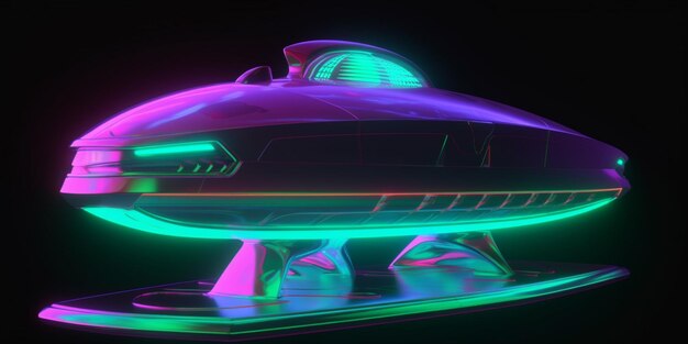 Foto een boot met neonlichten waarop 