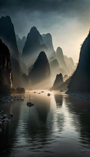 Een boot op de rivier in China