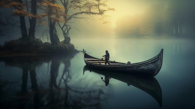 Foto een boot op het water met een man in een boot.