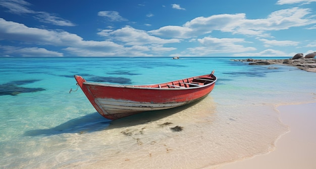 Een boot rust op het water op een tropisch strand