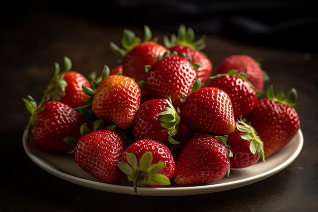 Een bord aardbeien op tafel