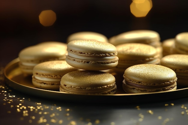 Een bord bitterkoekjes met gouden glitter erop