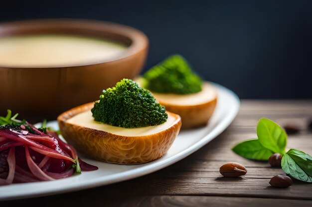 een bord broccoli en een kom broccoli op een tafel