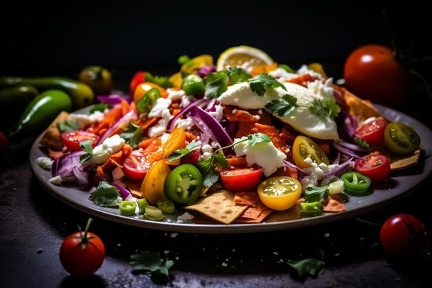 Een bord chilaquiles met een verscheidenheid aan kleurrijke