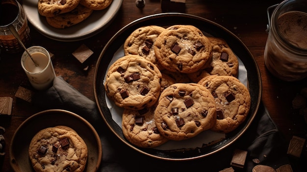 Een bord chocoladekoekjes