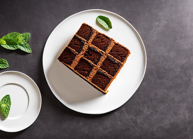 Een bord chocoladetaart met een kopje koffie erbij