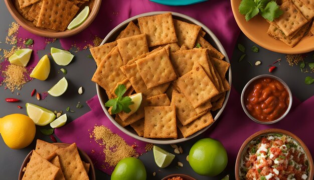 een bord crackers met een verscheidenheid aan verschillende smaken, waaronder kiwi limoen en limoen