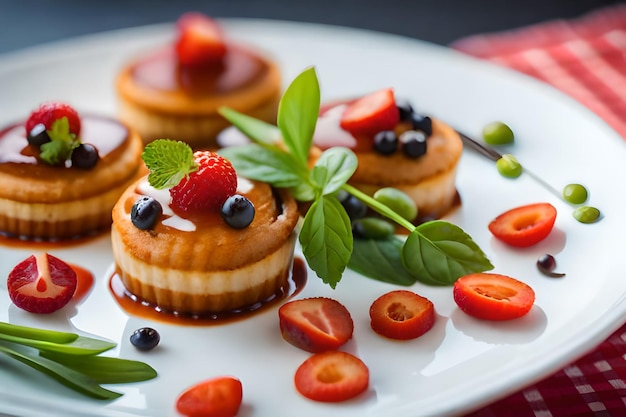 Een bord desserts met aardbeien en een mes.