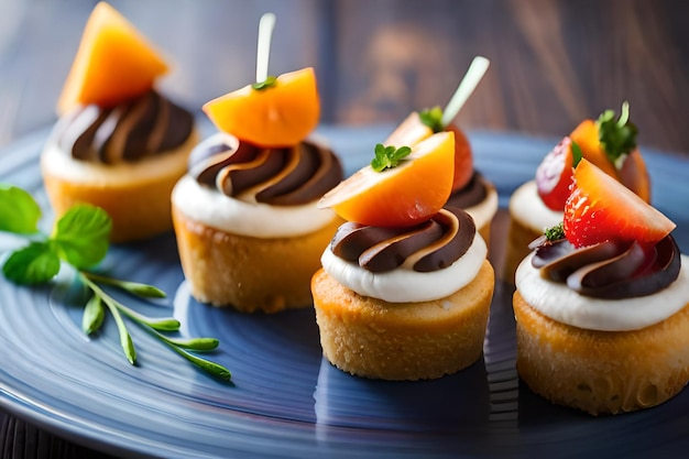 Een bord desserts met aardbeien en roomkaas erop.