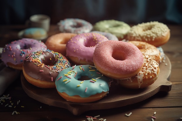 Een bord donuts met blauw glazuur en hagelslag erop