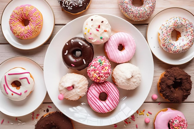 Een bord donuts met verschillende smaken erop