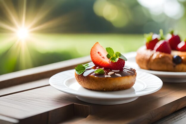 Foto een bord eten met aardbeien en chocolade erop