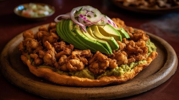 Een bord eten met avocado erop