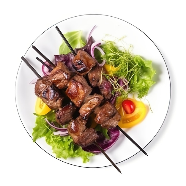 Een bord eten met een bord vlees en groenten.