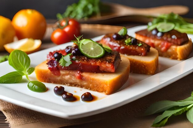 Een bord eten met een bosje groenten erop