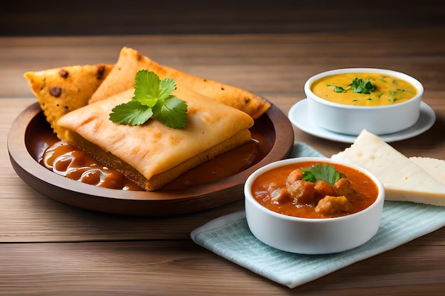 Een bord eten met een kom curry en een bord eten met de woorden "eten" erop.