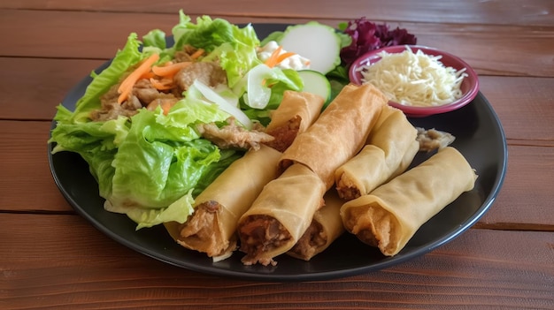 Een bord eten met een salade erop